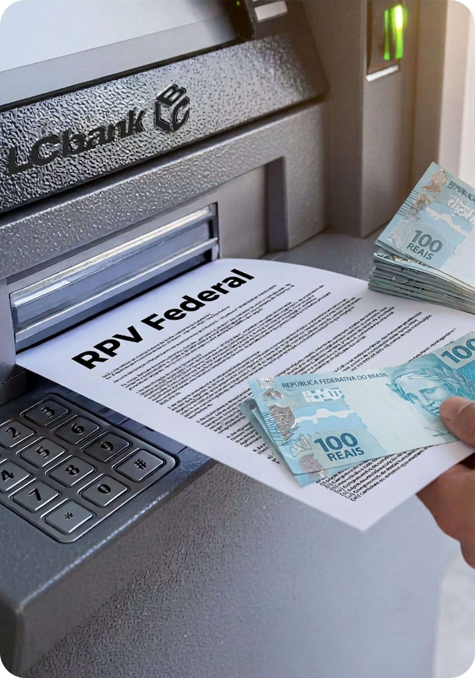 RPV Federal sendo retirada em caixa eletrônico com notas de 100 reais